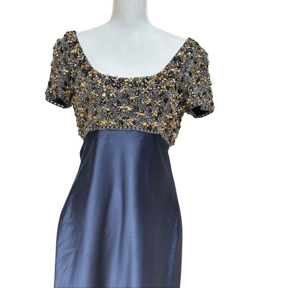 Marchesa Navy Beaded Evening Gown - Picture 15 of 16